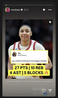 Carlos Boozer reacts to JuJu Watkins's performance (IG/ @mrcbooz)